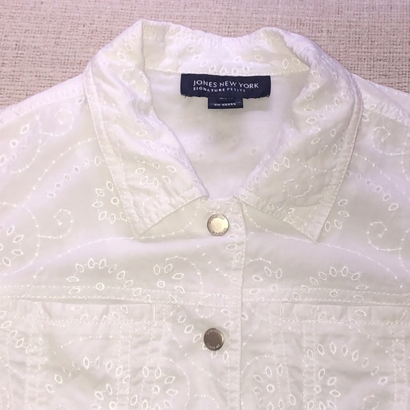Jones New York Signature White Eyelet Jacket Petite Medium - Picture 3 of 11